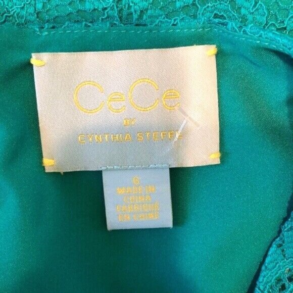 Cece Dress Jade Green Lace Shift Short Sleeve Knee Length Size 6 - Picture 5 of 8